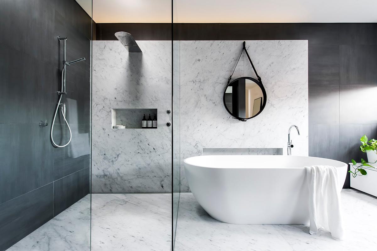 Award-winning monochromatic Bathroom by Minosa Design 1