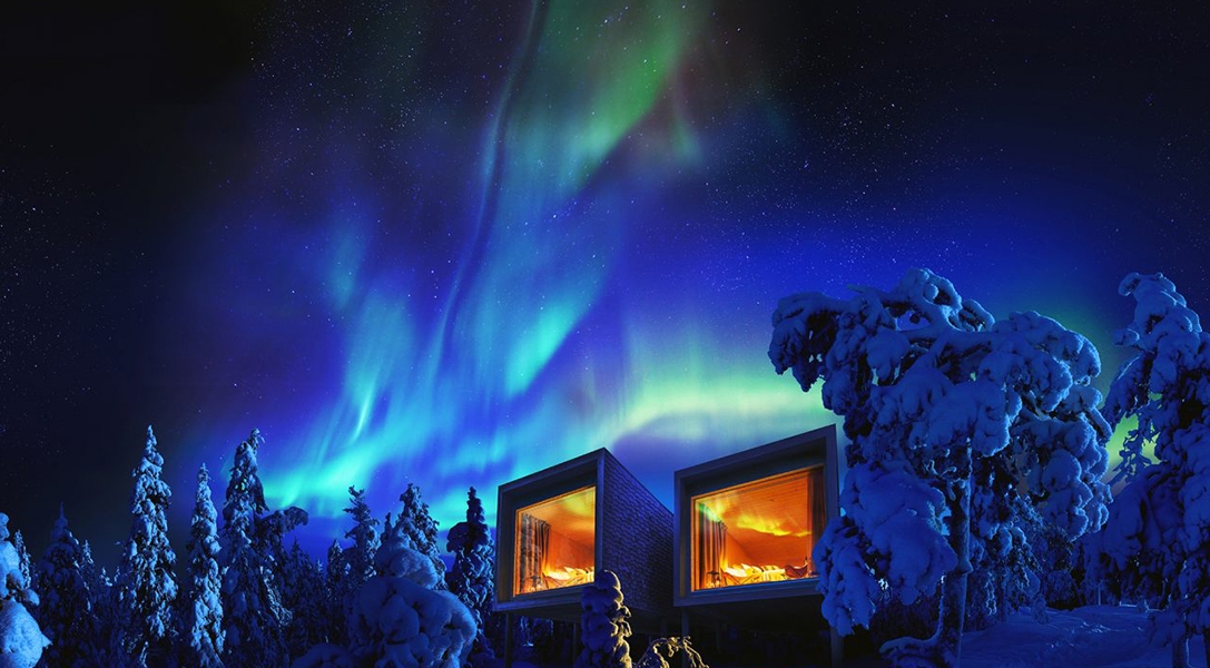 Nordlichter beobachten im Artic Treehouse Hotel in Finnland